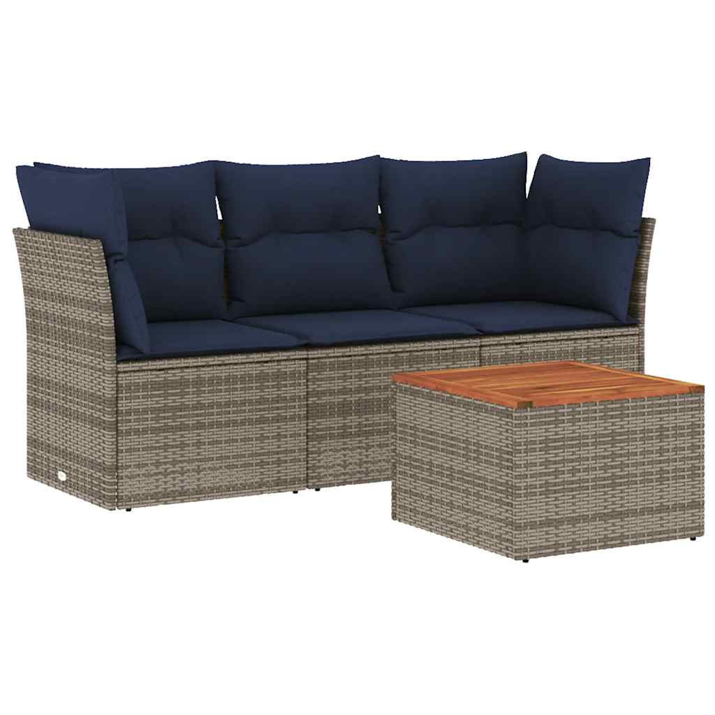 4-dijelni set vrtnih sofa od poliratana s jastucima sivi