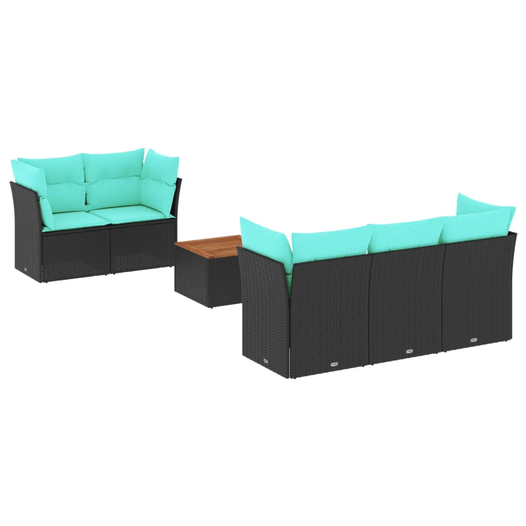 6-dijelni set vrtnih sofa od poliratana s jastucima crni
