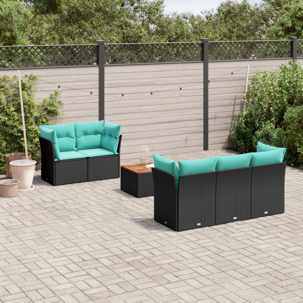 6-dijelni set vrtnih sofa od poliratana s jastucima crni