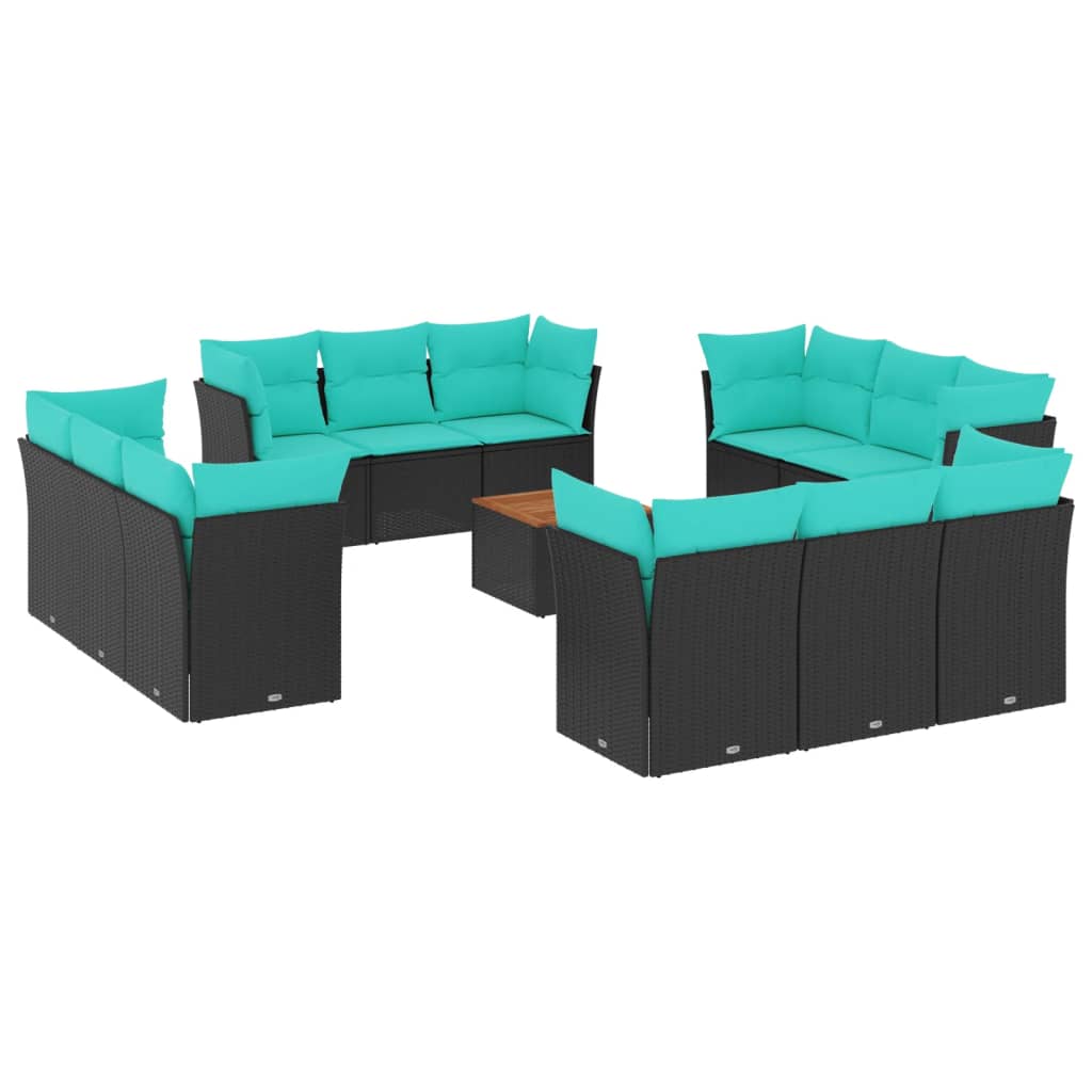 13-dijelni set vrtnih sofa s jastucima poliratan crni