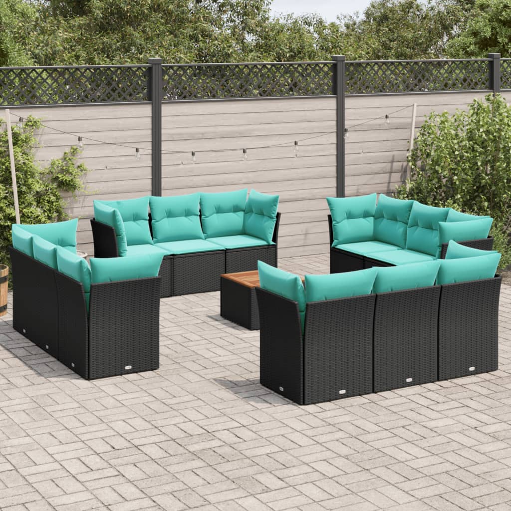 13-dijelni set vrtnih sofa s jastucima poliratan crni