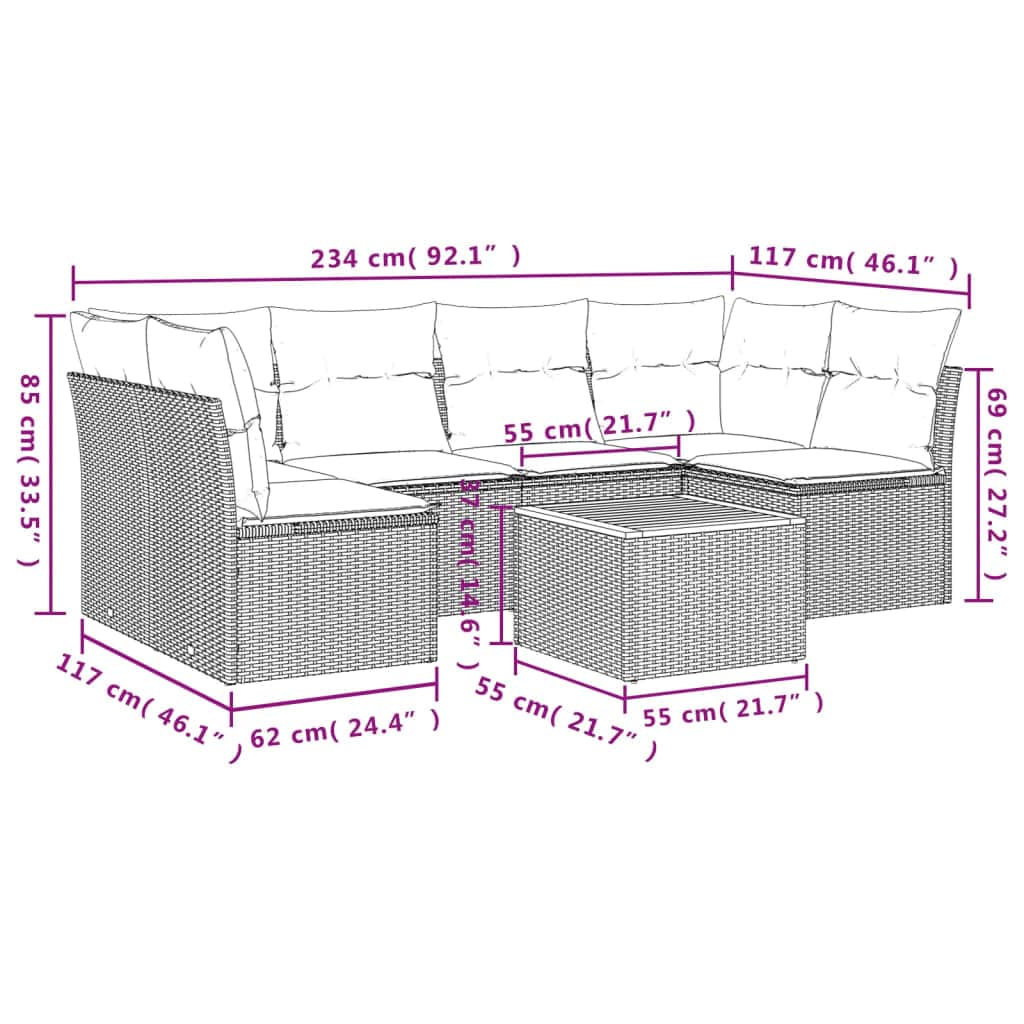 7-dijelni set vrtnih sofa od poliratana s jastucima sivi