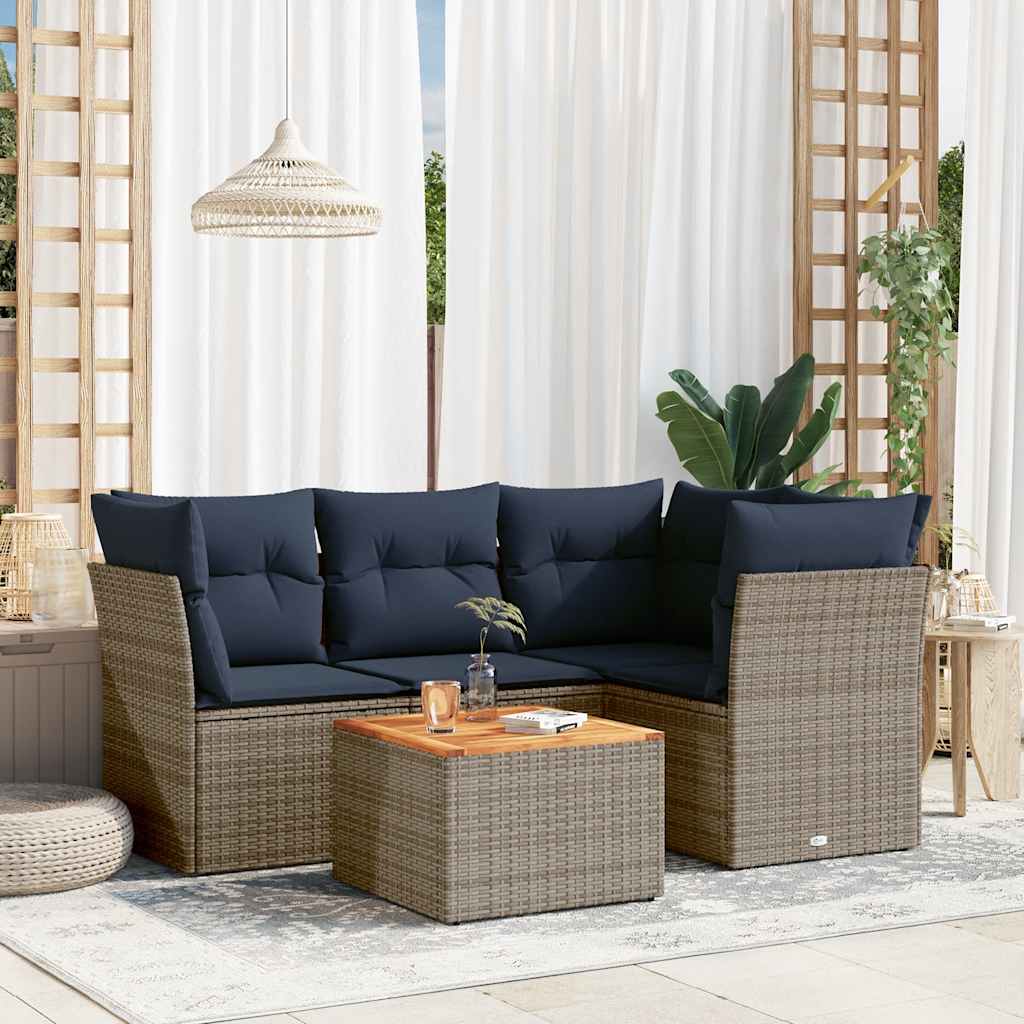 5-dijelni set vrtnih sofa od poliratana s jastucima sivi