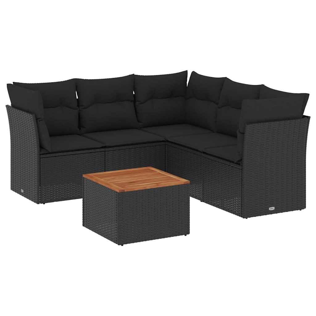 6-dijelni set vrtnih sofa s jastucima crni od poliratana