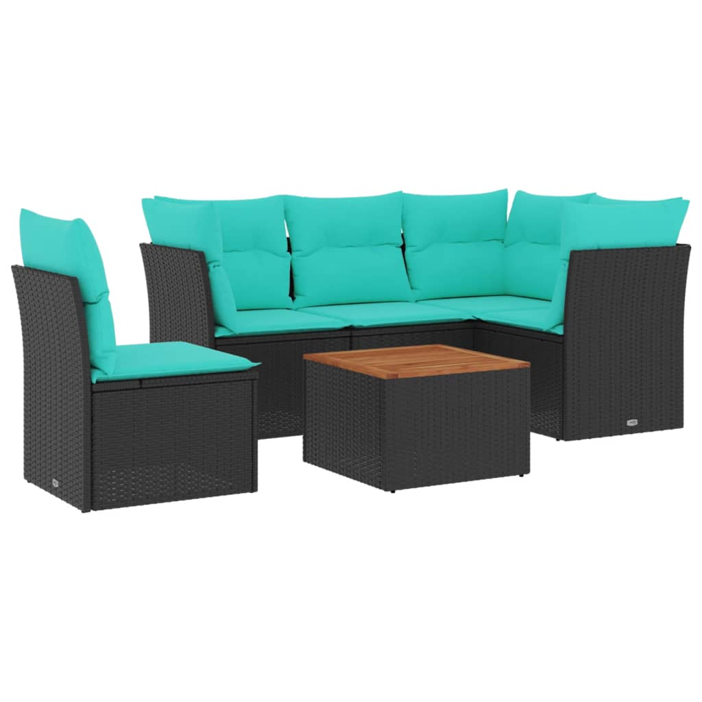 6-dijelni set vrtnih sofa od poliratana s jastucima crni
