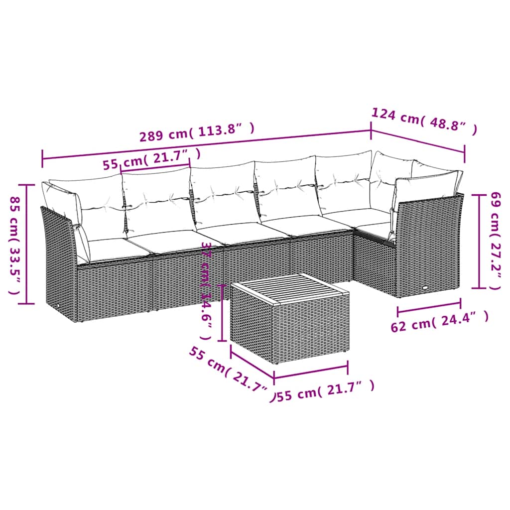 7-dijelni set vrtnih sofa od poliratana s jastucima crni