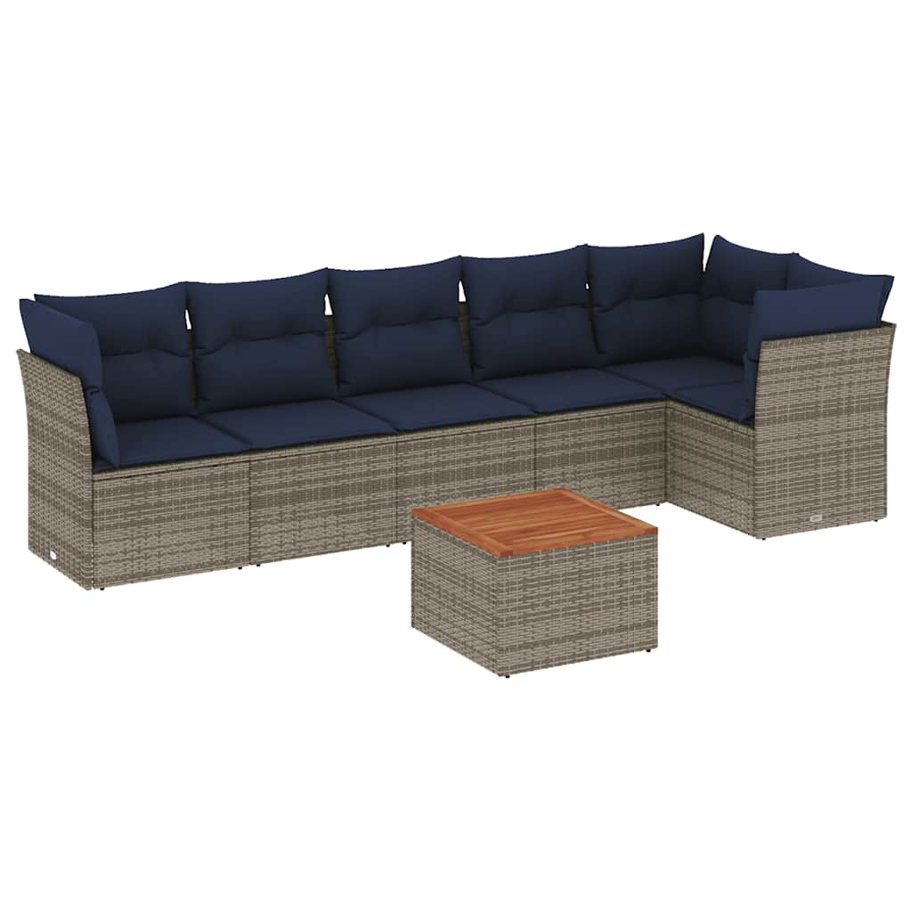 7-dijelni set vrtnih sofa od poliratana s jastucima sivi