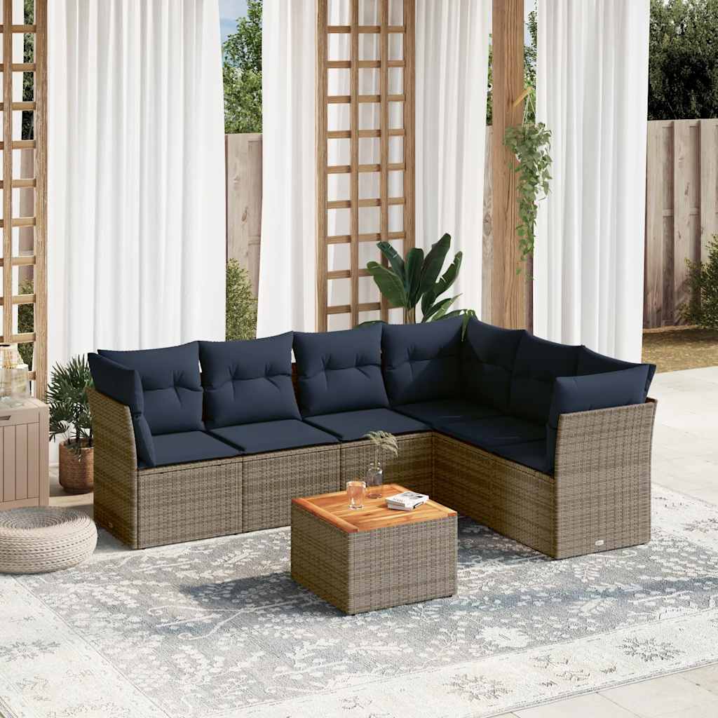 7-dijelni set vrtnih sofa od poliratana s jastucima sivi