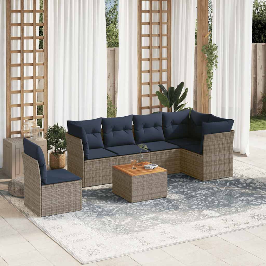 7-dijelni set vrtnih sofa od poliratana s jastucima sivi