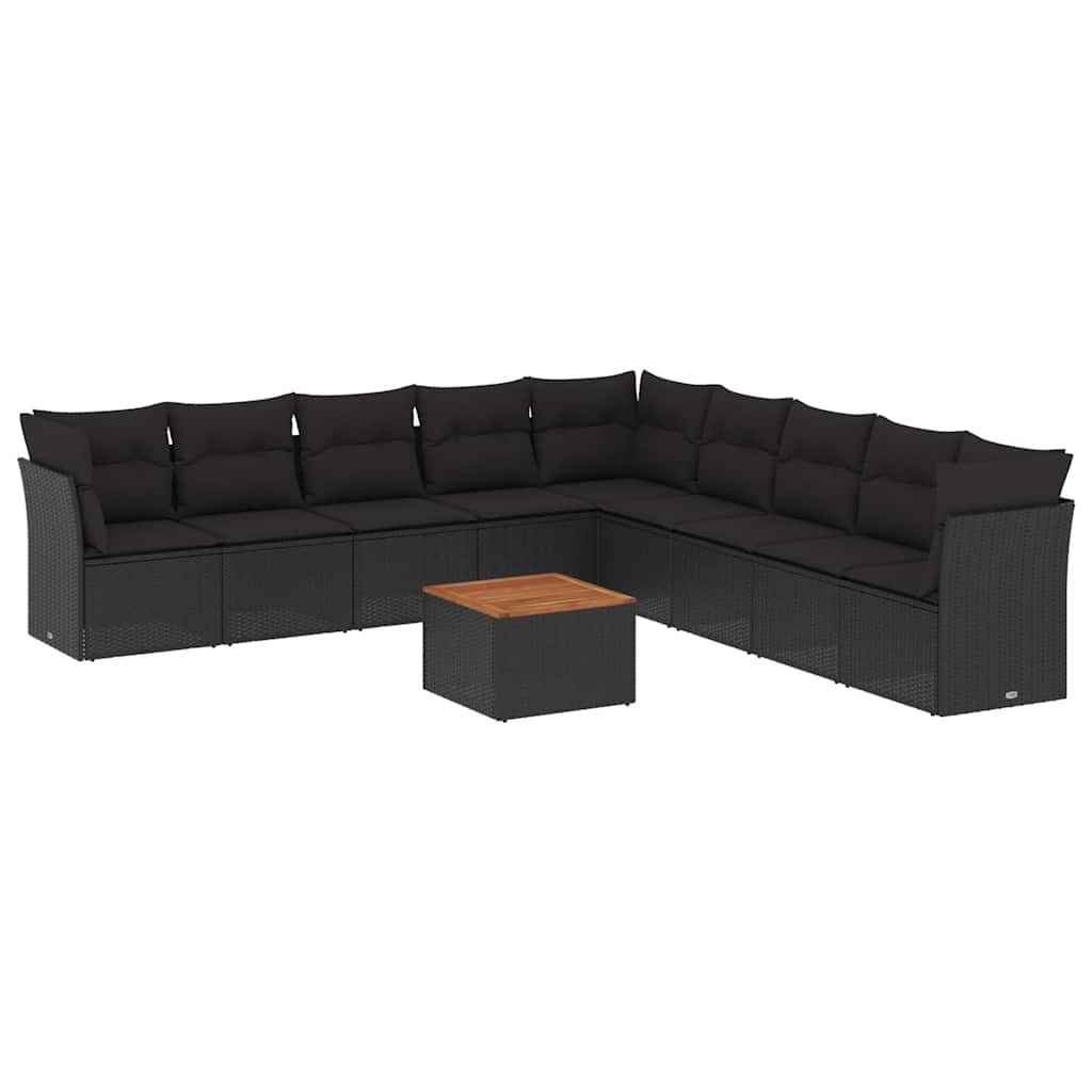 10-dijelni set vrtnih sofa s jastucima crni od poliratana