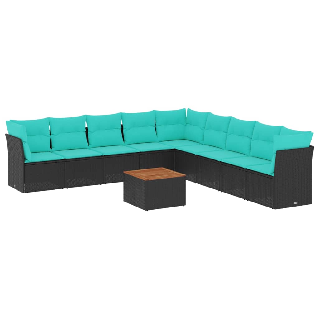 10-dijelni set vrtnih sofa od poliratana s jastucima crni
