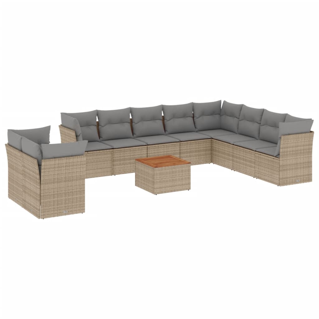 11-dijelni set vrtnih sofa s jastucima bež od poliratana