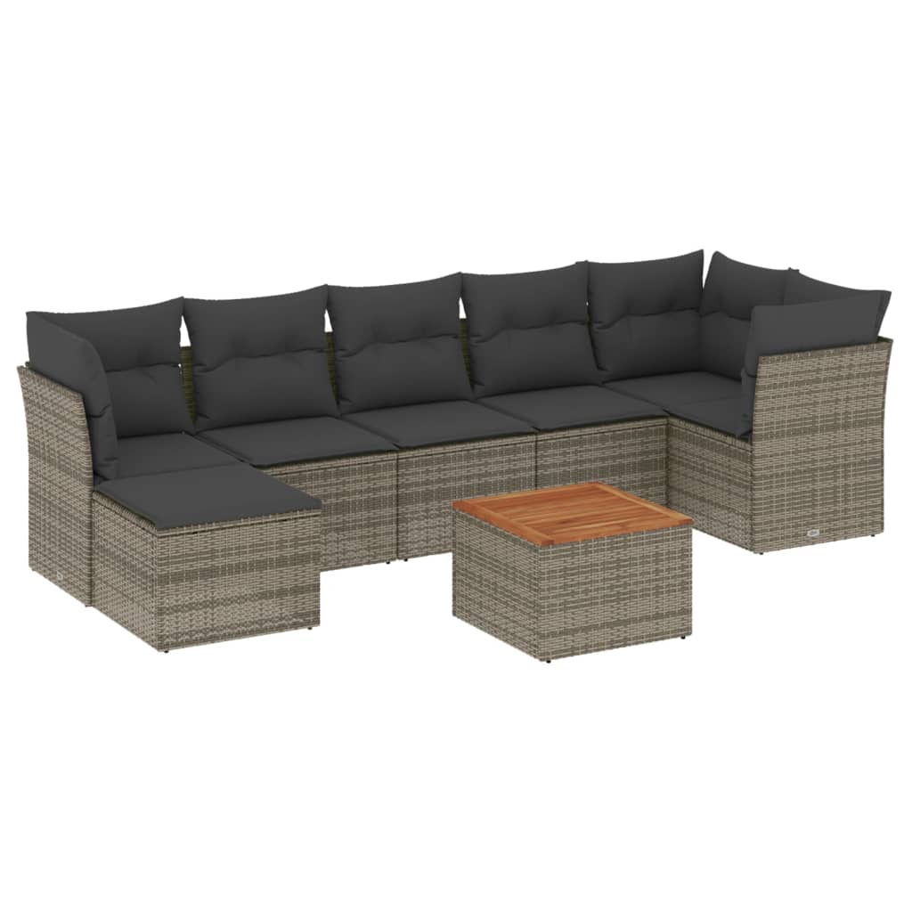8-dijelni set vrtnih sofa od poliratana s jastucima sivi