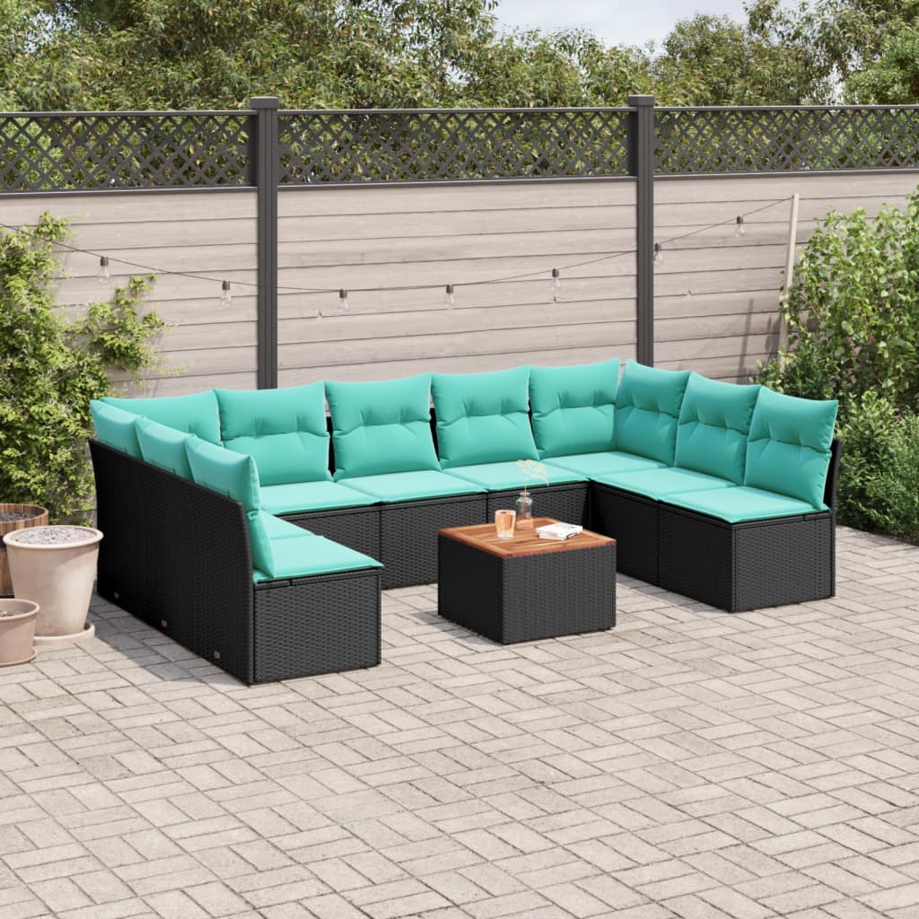 10-dijelni set vrtnih sofa od poliratana s jastucima crni