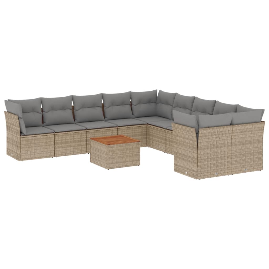 11-dijelni set vrtnih sofa s jastucima bež od poliratana