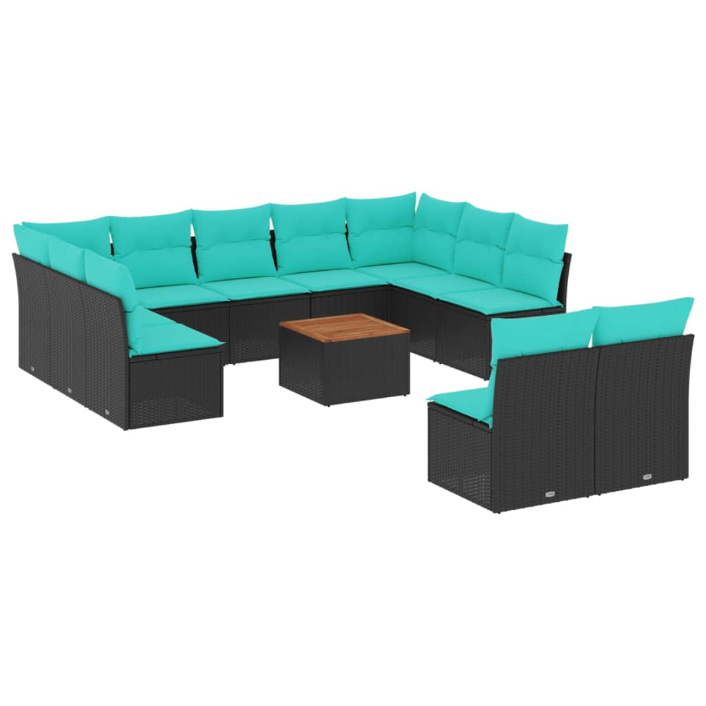 12-dijelni set vrtnih sofa s jastucima poliratan crni