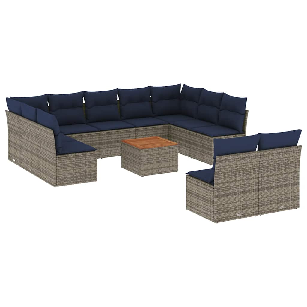 12-dijelni set vrtnih sofa od poliratana s jastucima sivi