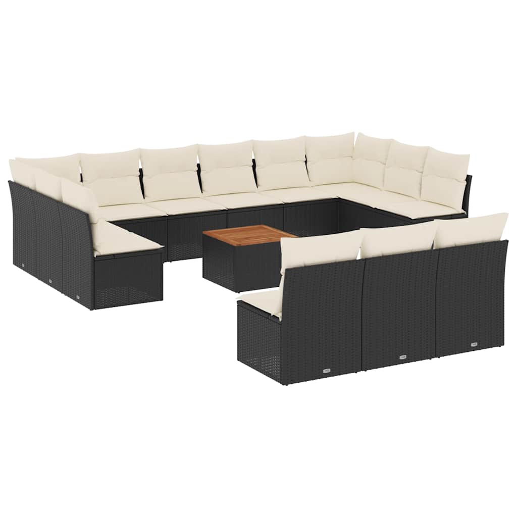 14-dijelni set vrtnih sofa s jastucima poliratan crni