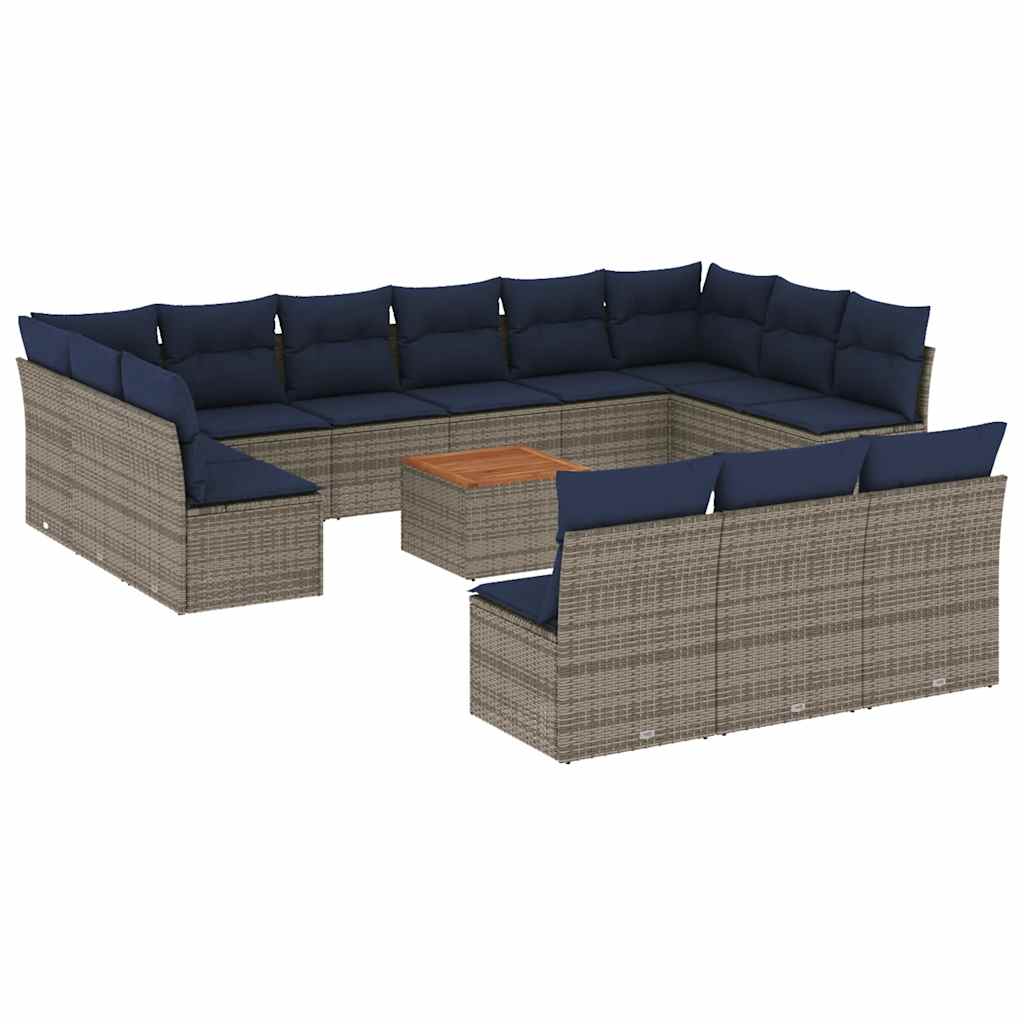 14-dijelni set vrtnih sofa od poliratana s jastucima sivi