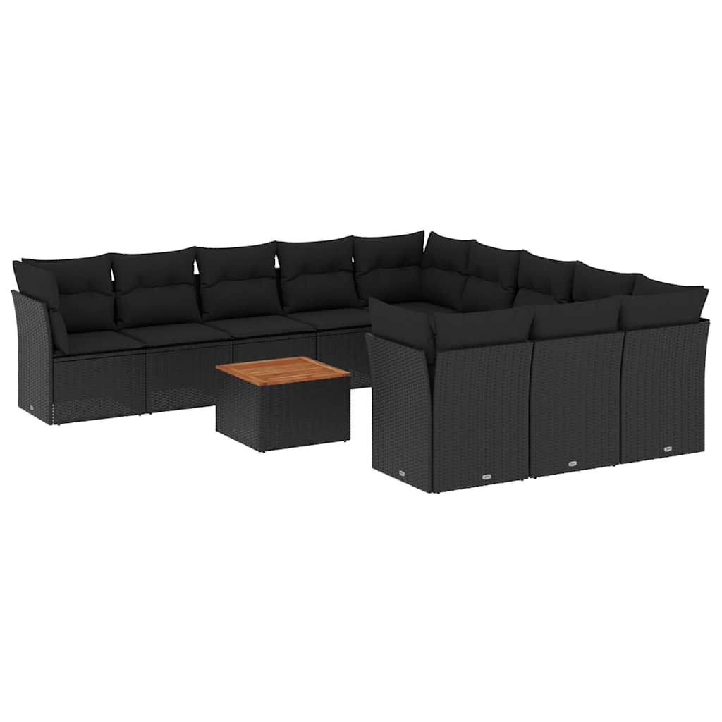 12-dijelni set vrtnih sofa od poliratana s jastucima crni