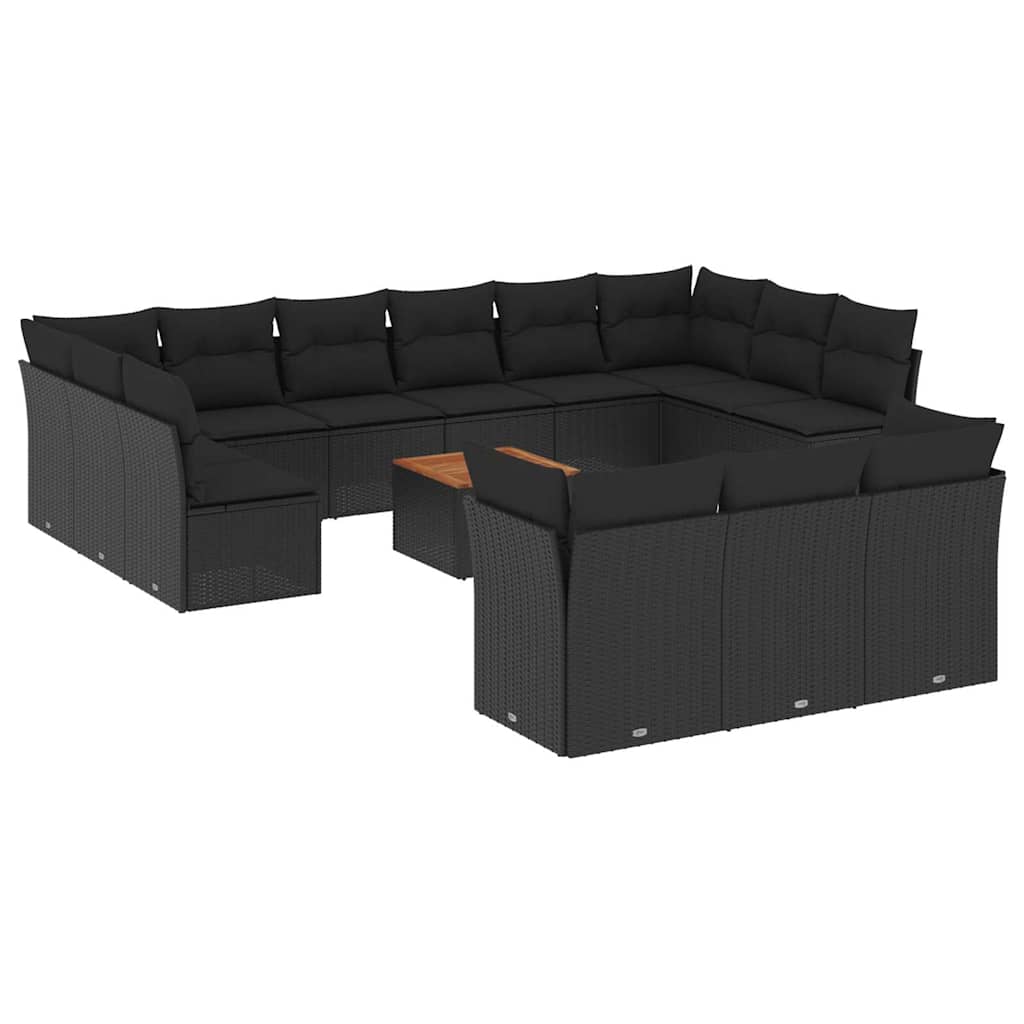14-dijelni set vrtnih sofa s jastucima poliratan crni