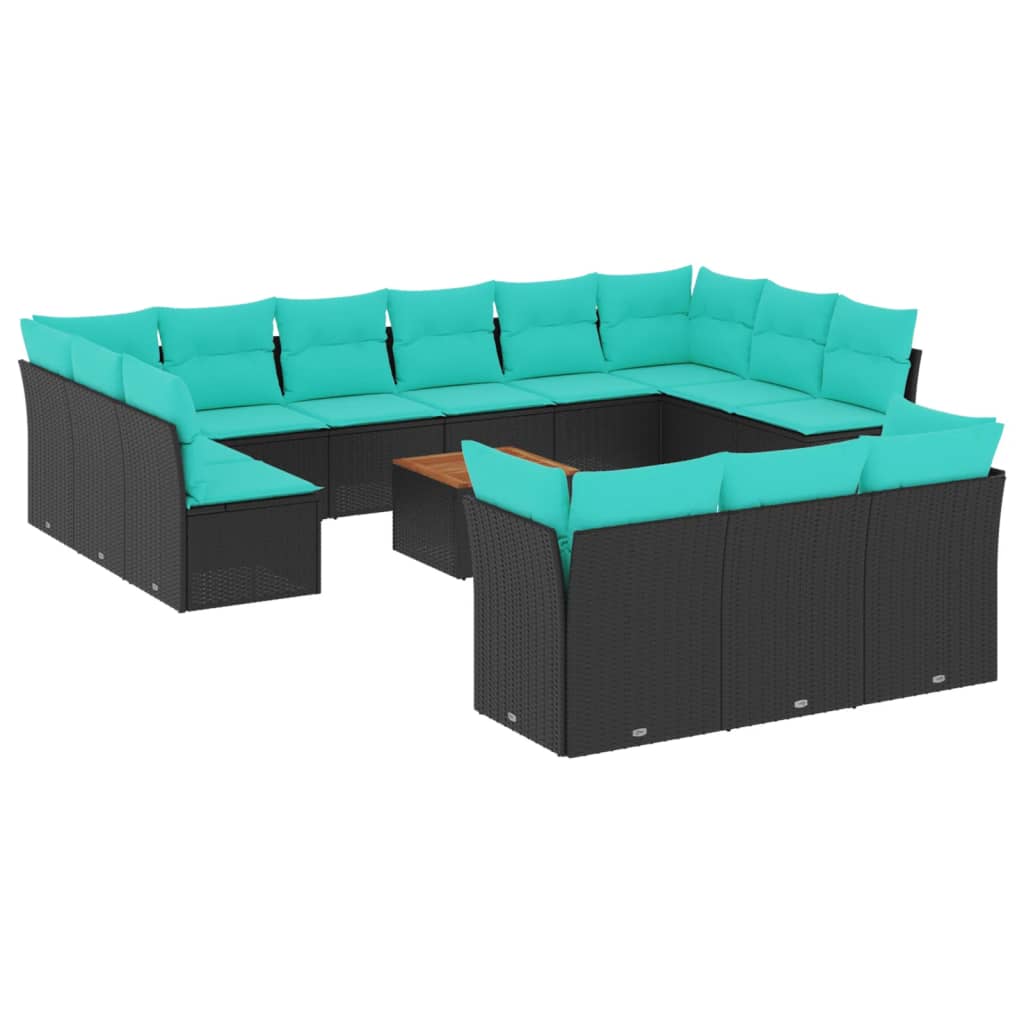 14-dijelni set vrtnih sofa s jastucima poliratan crni