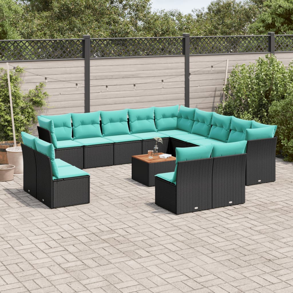 14-dijelni set vrtnih sofa s jastucima poliratan crni