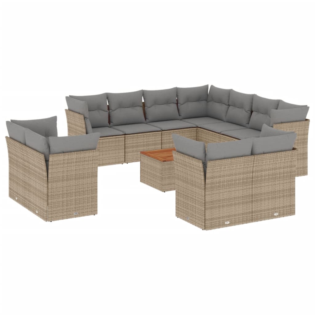 12-dijelni set vrtnih sofa s jastucima bež od poliratana