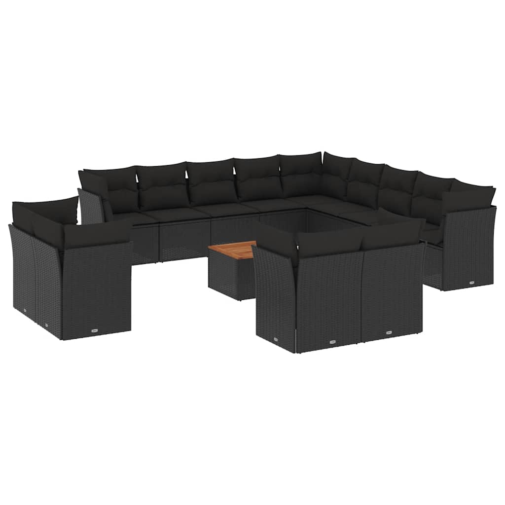 14-dijelni set vrtnih sofa s jastucima poliratan crni