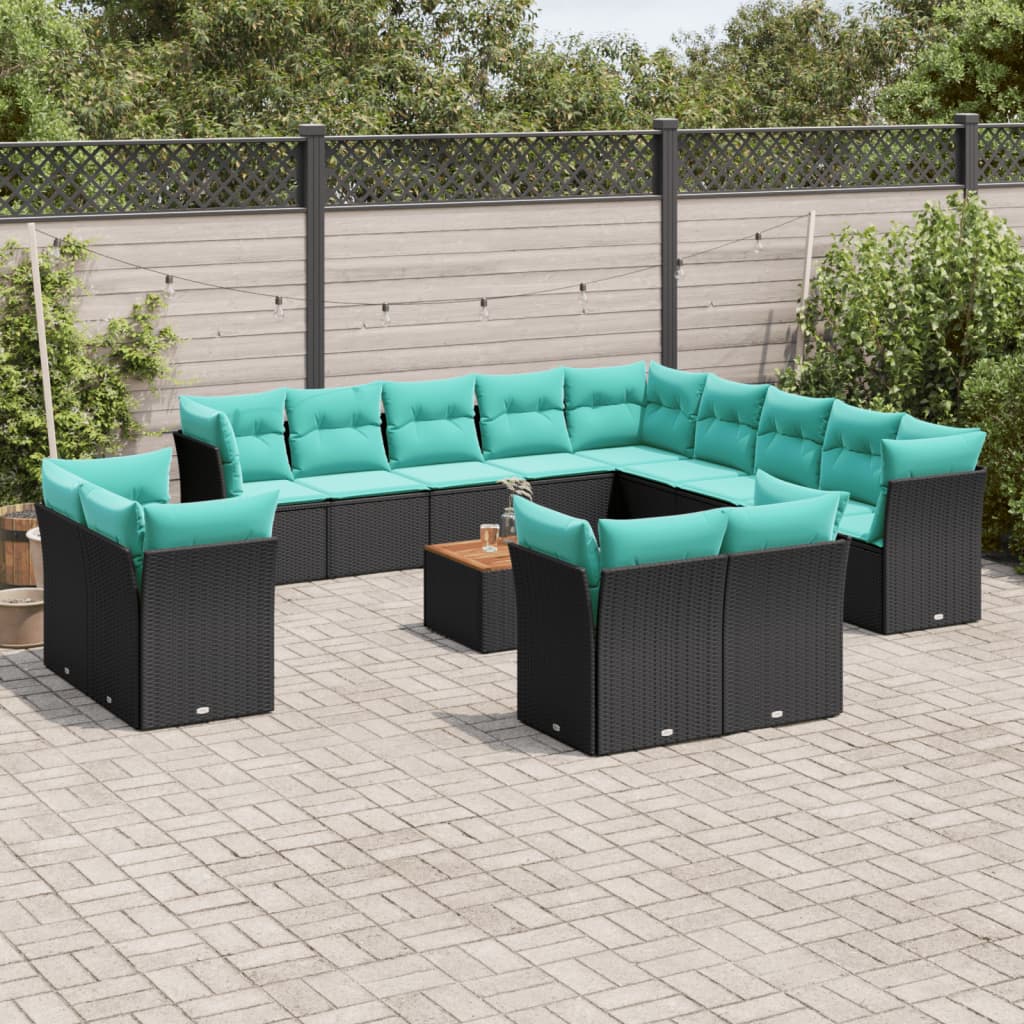 14-dijelni set vrtnih sofa s jastucima poliratan crni