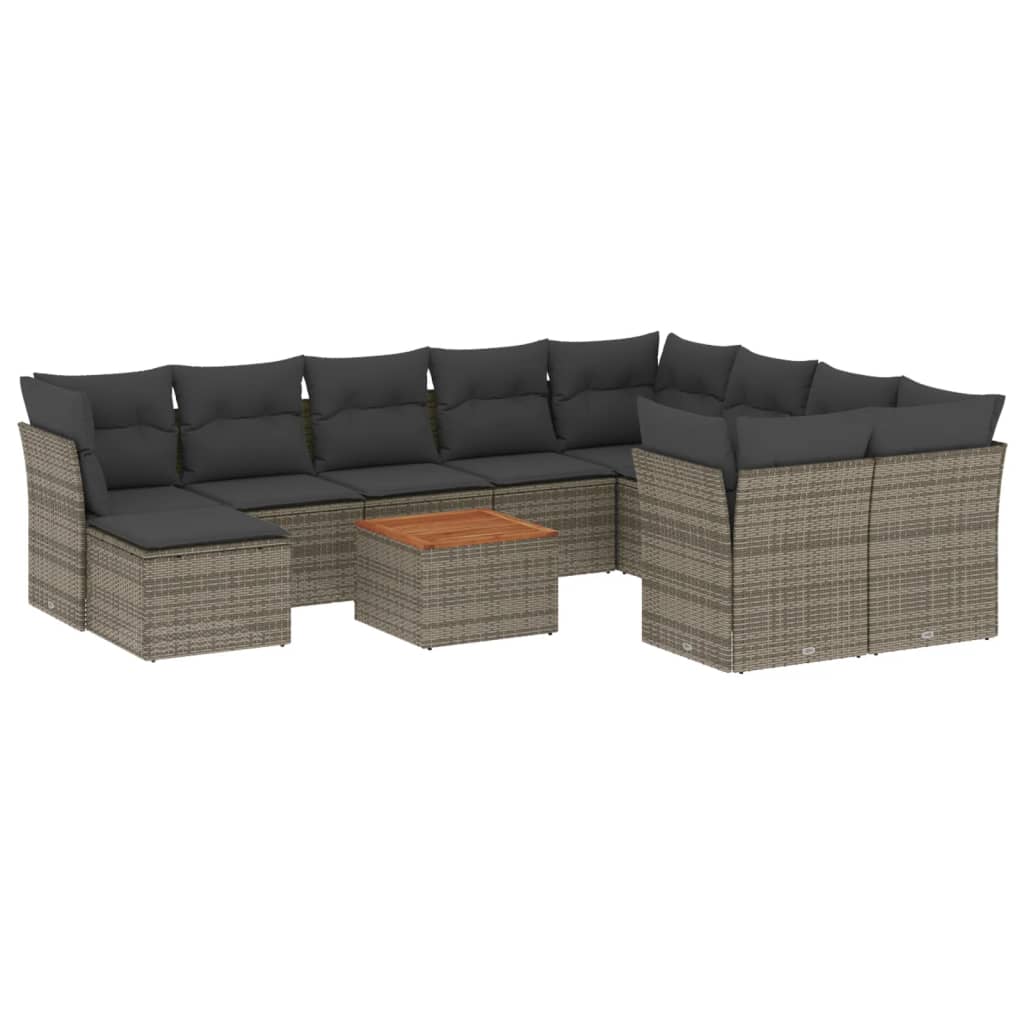 11-dijelni set vrtnih sofa od poliratana s jastucima sivi