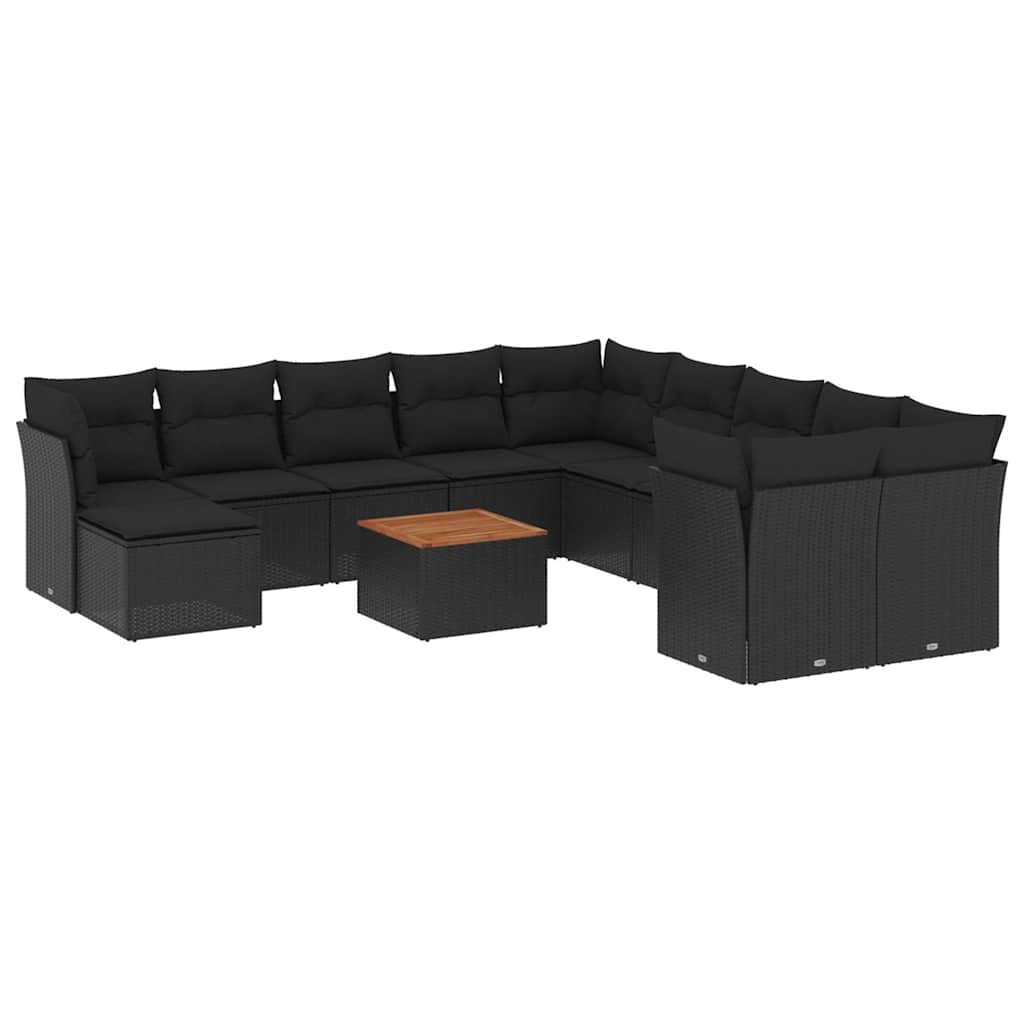 12-dijelni set vrtnih sofa od poliratana s jastucima crni