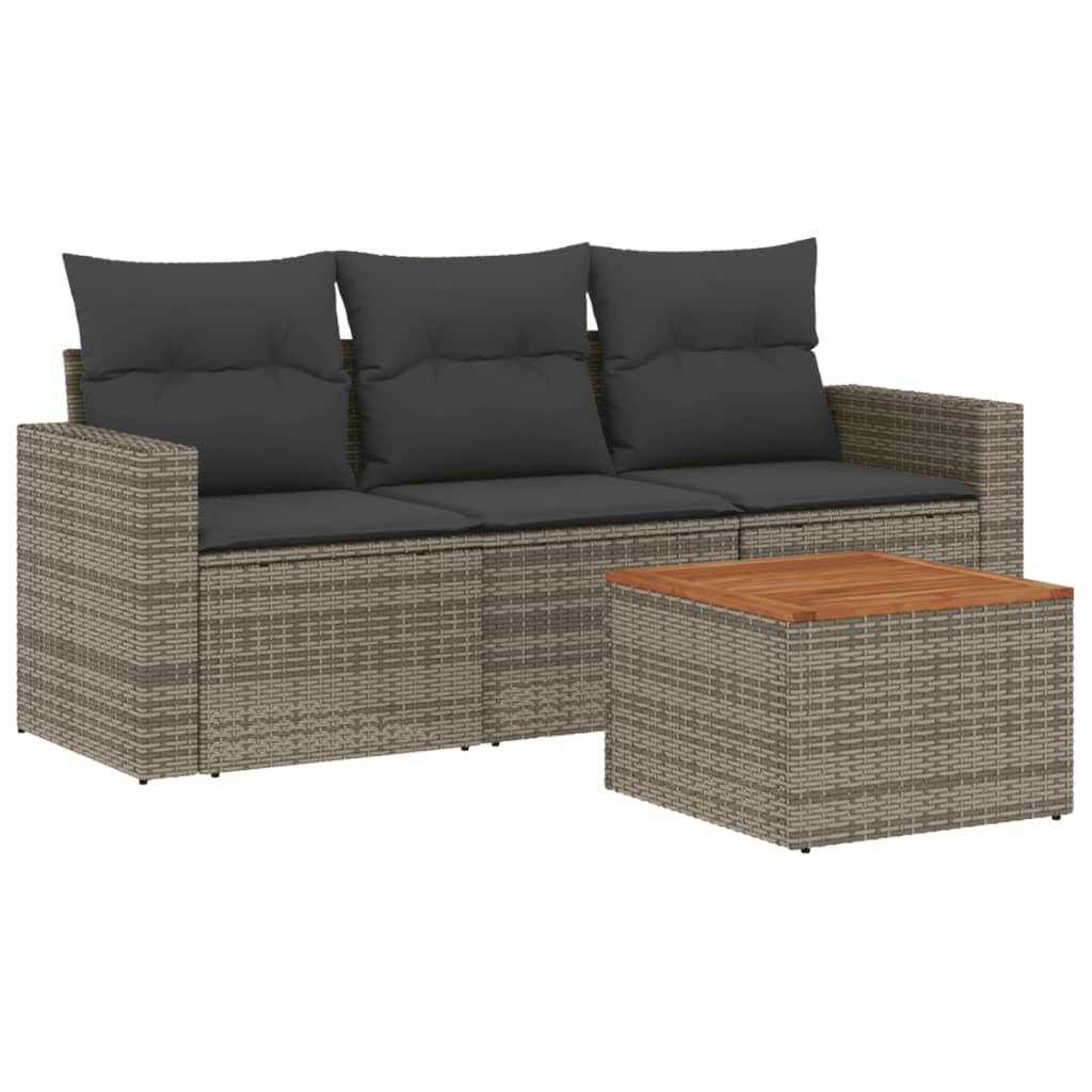 4-dijelni set vrtnih sofa od poliratana s jastucima sivi