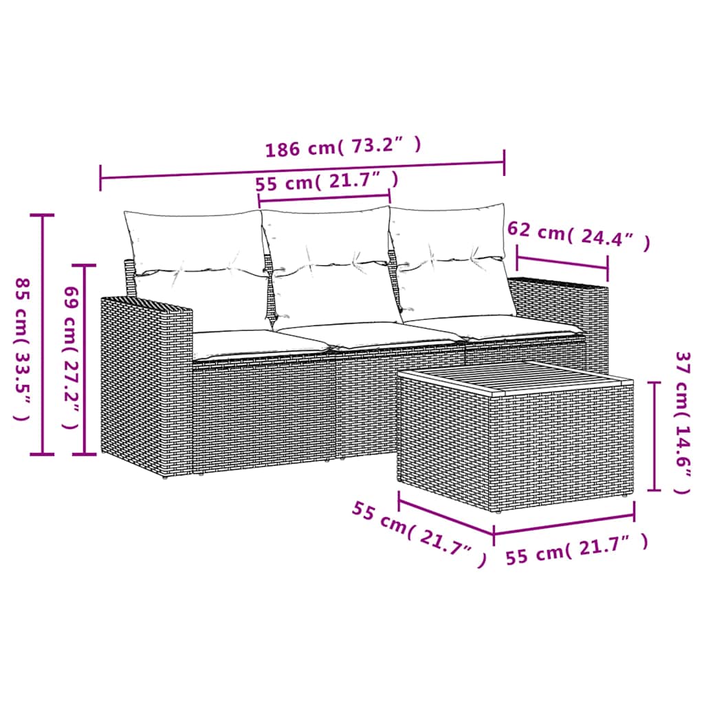 4-dijelni set vrtnih sofa od poliratana s jastucima sivi