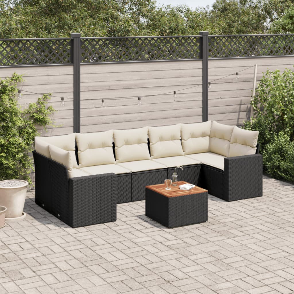 8-dijelni set vrtnih sofa od poliratana s jastucima crni