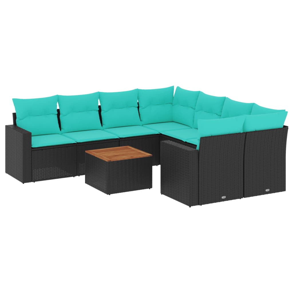 9-dijelni set vrtnih sofa od poliratana s jastucima crni