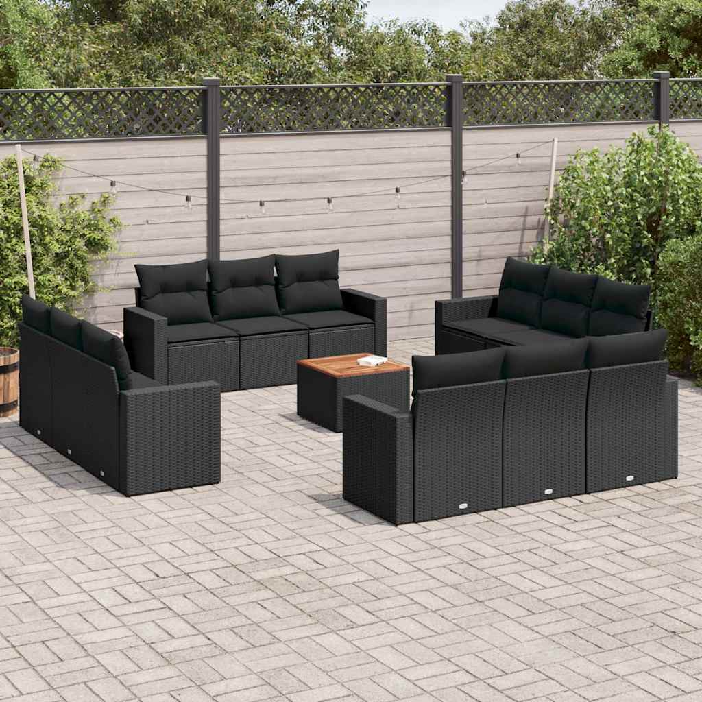 13-dijelni set vrtnih sofa s jastucima poliratan crni