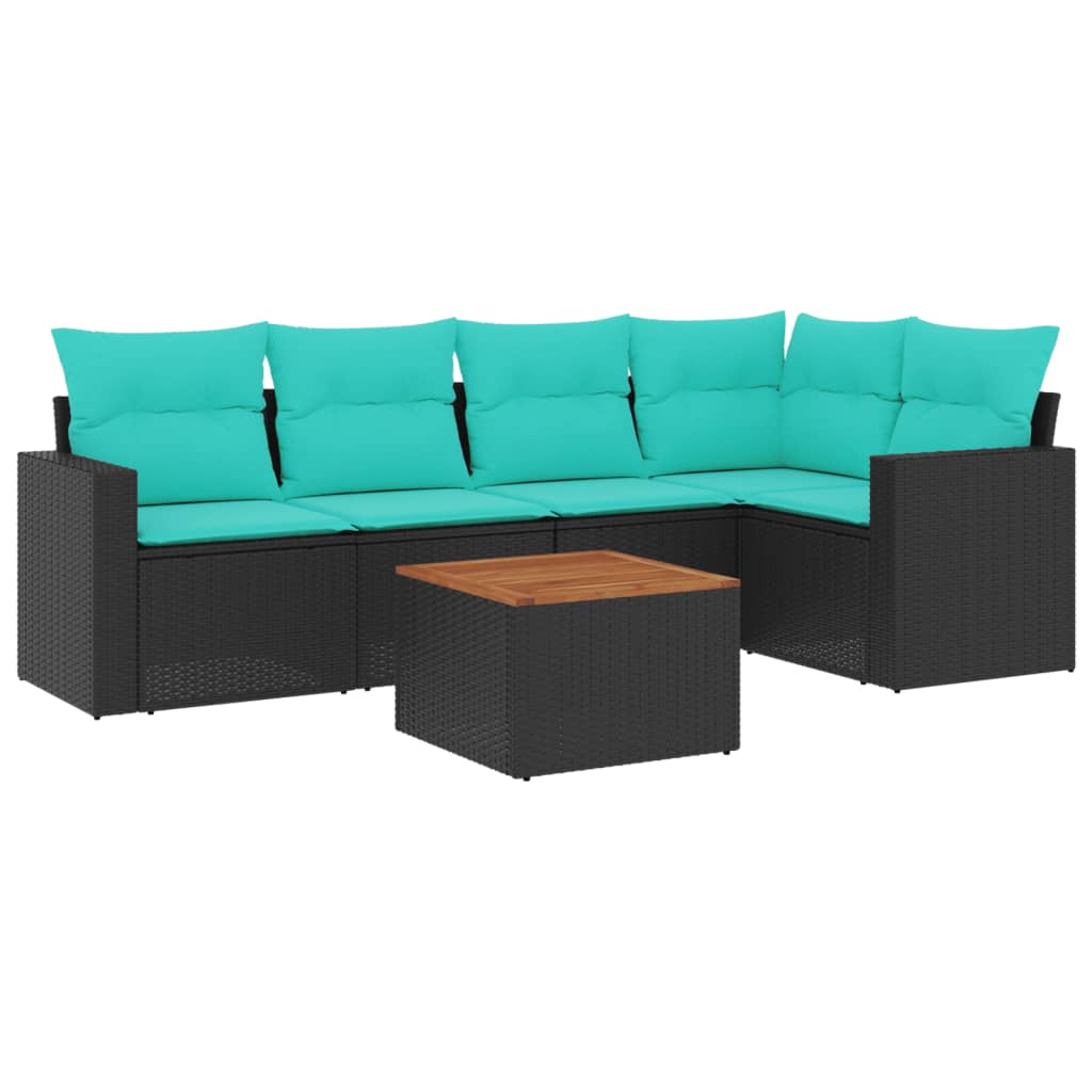 6-dijelni set vrtnih sofa od poliratana s jastucima crni