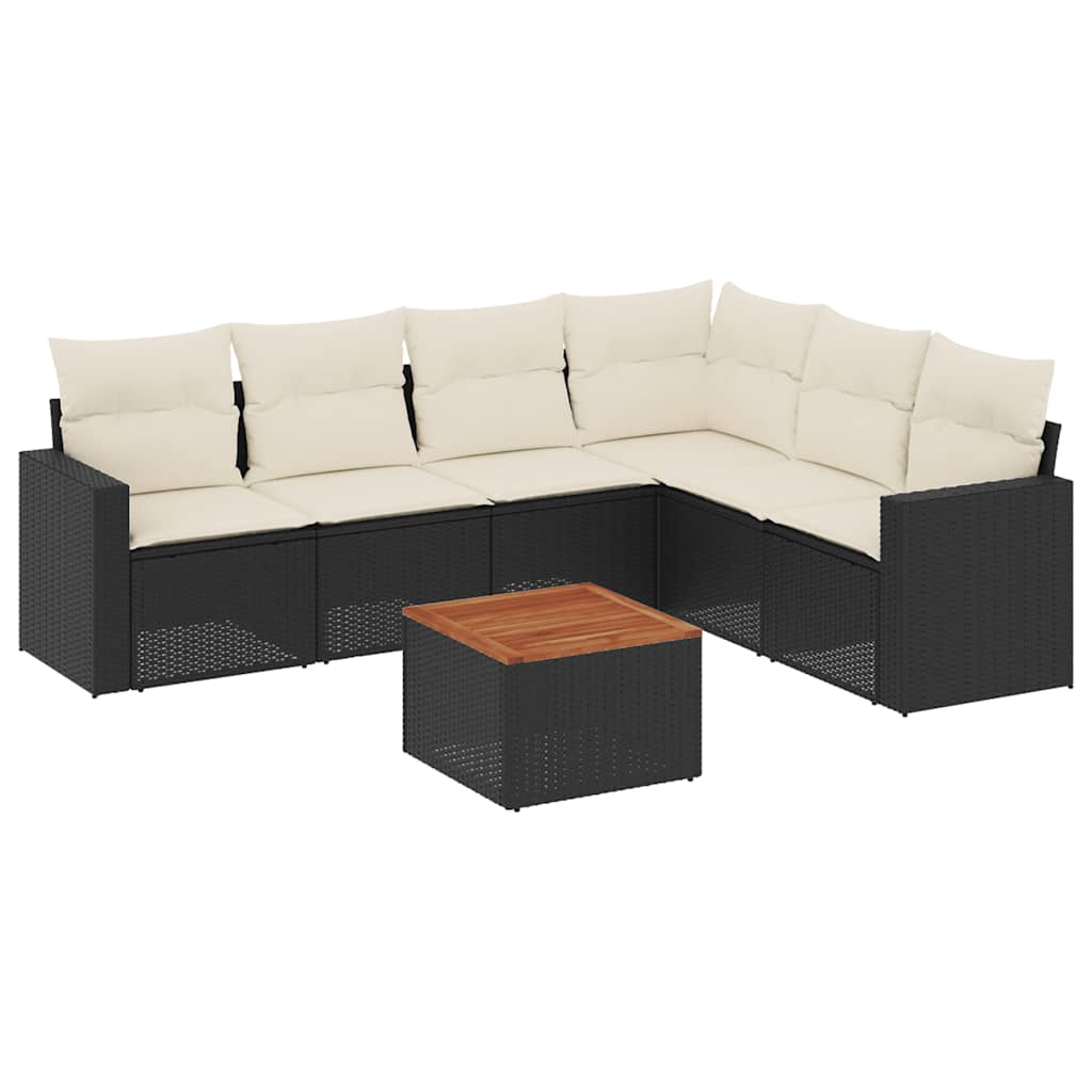 7-dijelni set vrtnih sofa od poliratana s jastucima crni Crna