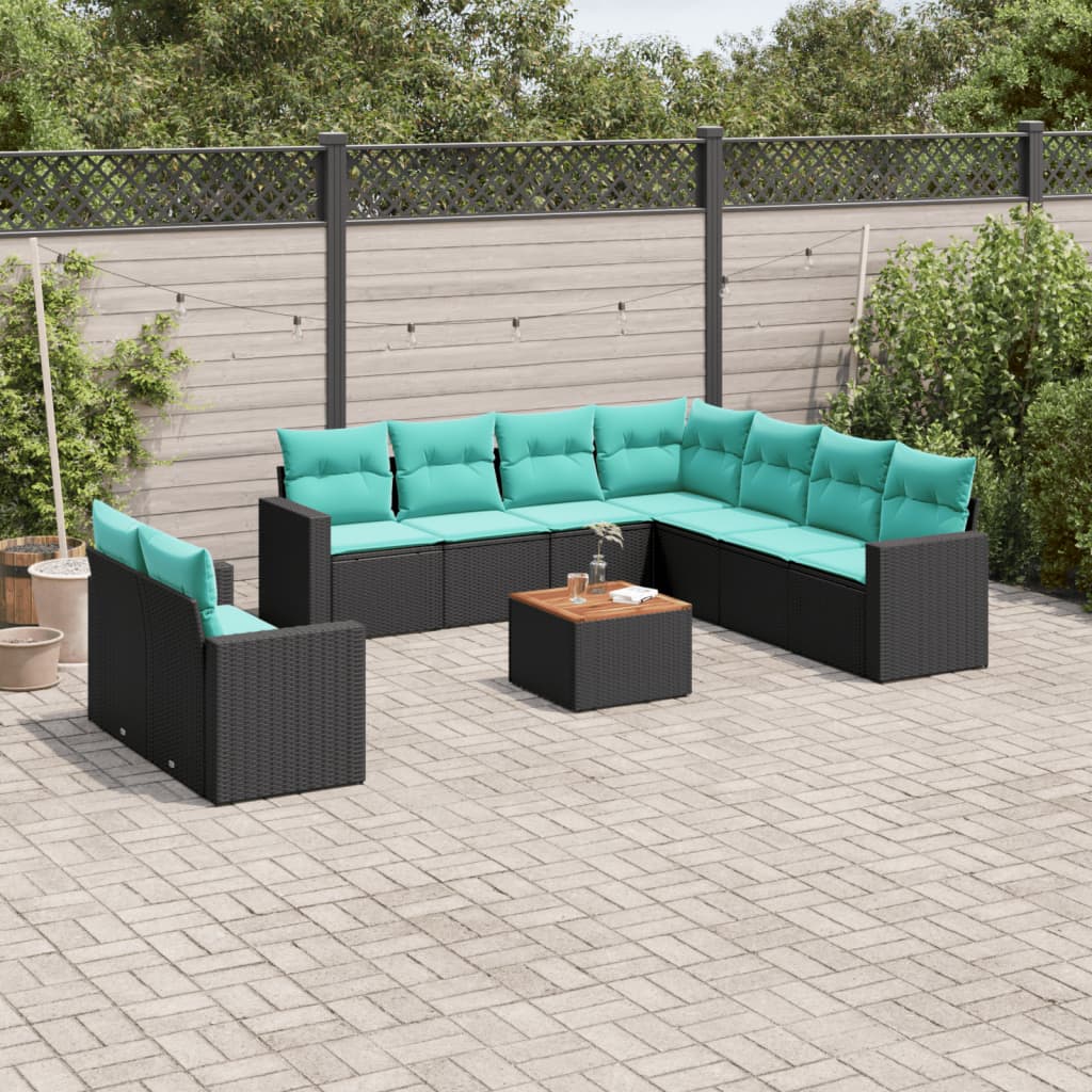10-dijelni set vrtnih sofa od poliratana s jastucima crni