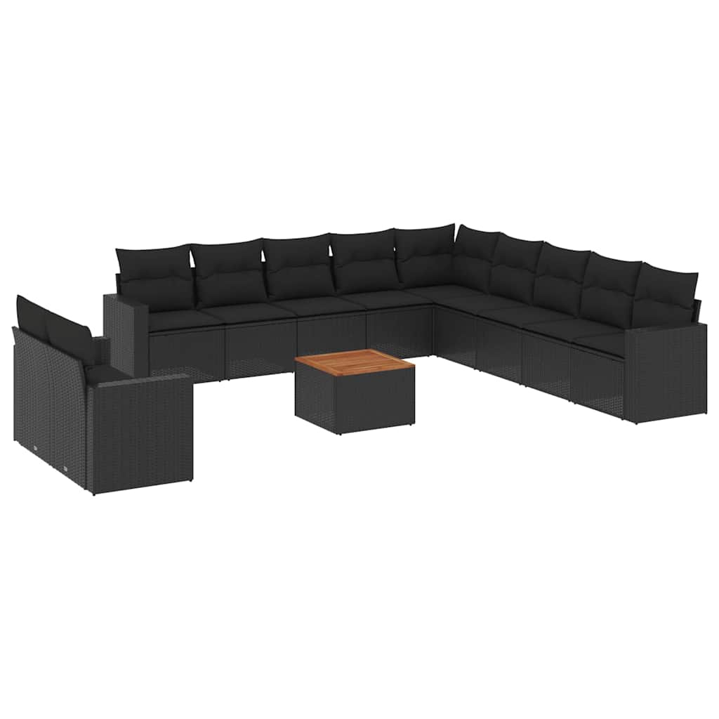 12-dijelni set vrtnih sofa od poliratana s jastucima crni