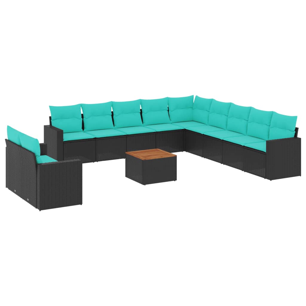 12-dijelni set vrtnih sofa s jastucima poliratan crni