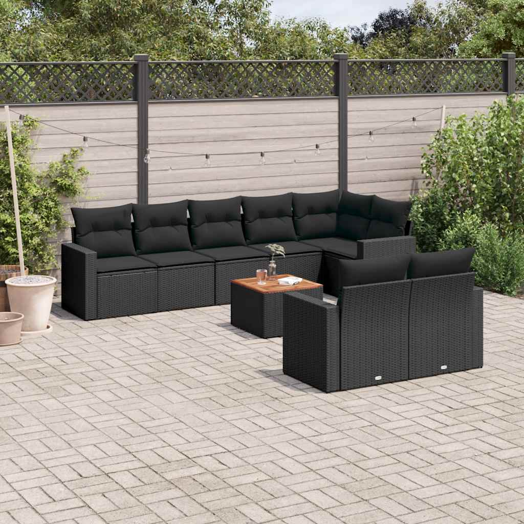 9-dijelni set vrtnih sofa s jastucima crni od poliratana