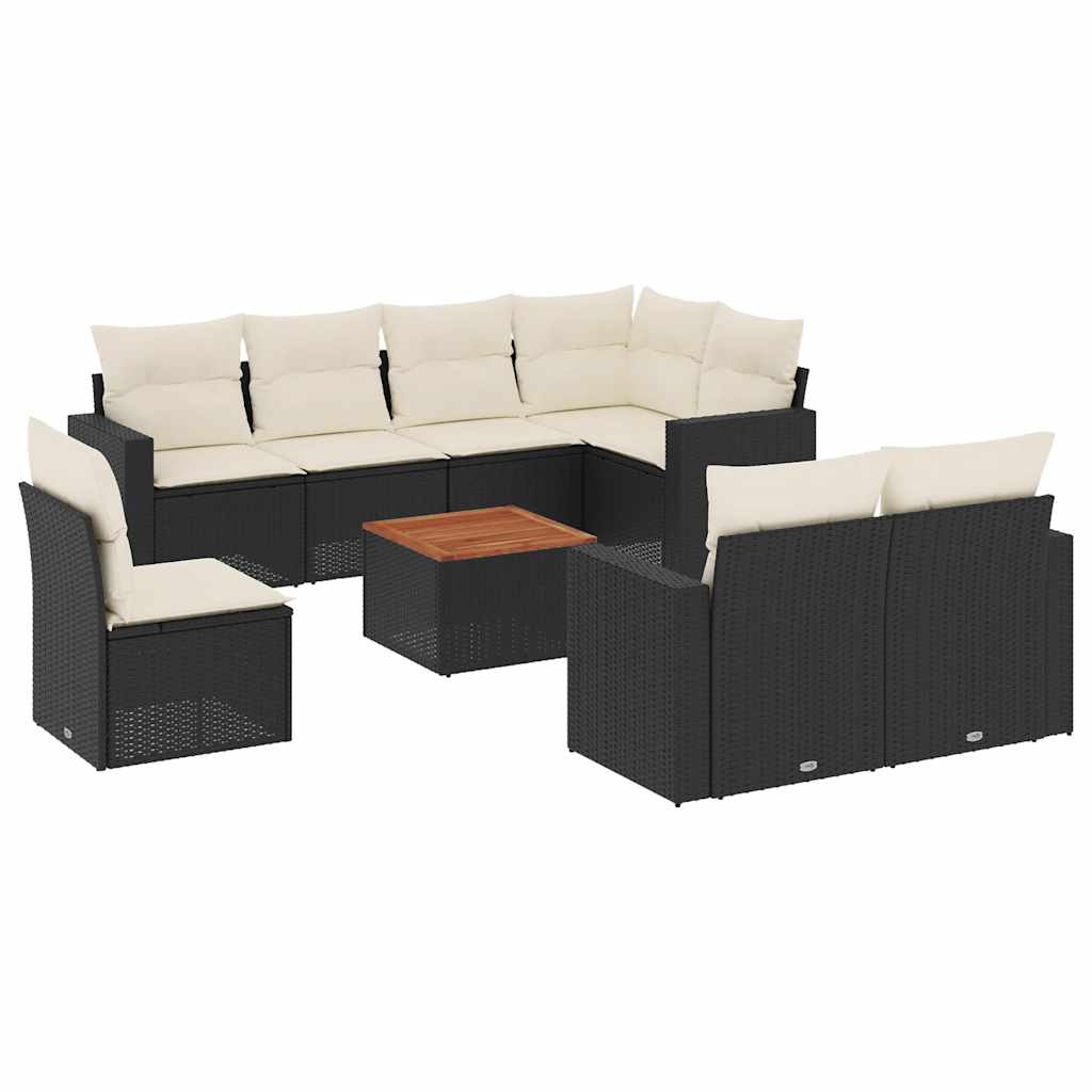 9-dijelni set vrtnih sofa s jastucima crni od poliratana Crna