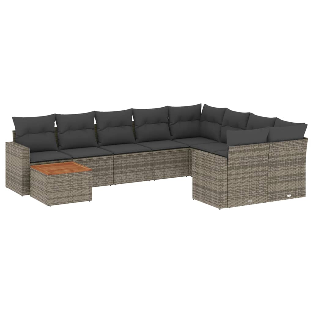 10-dijelni set vrtnih sofa od poliratana s jastucima sivi
