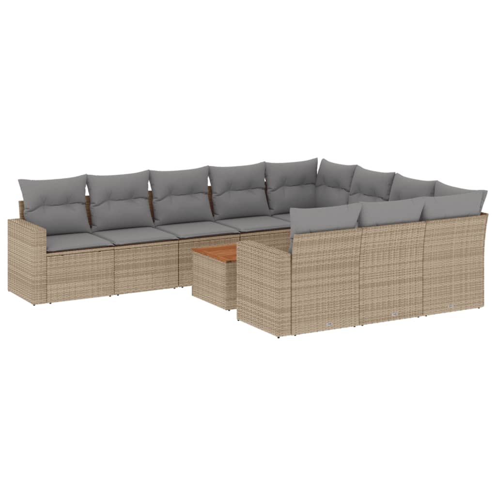 11-dijelni set vrtnih sofa s jastucima bež od poliratana