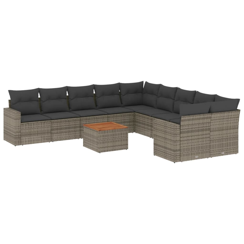 11-dijelni set vrtnih sofa od poliratana s jastucima sivi