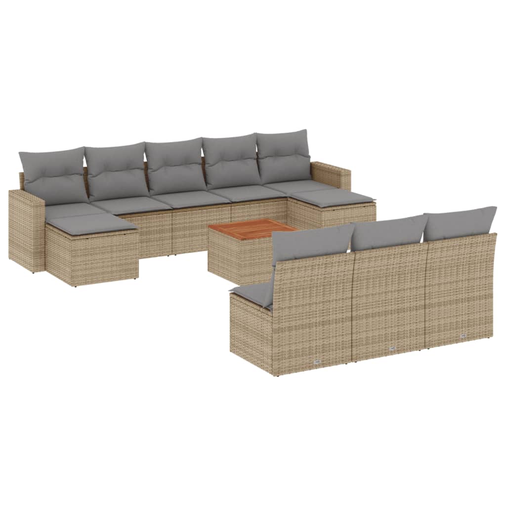 11-dijelni set vrtnih sofa s jastucima bež od poliratana