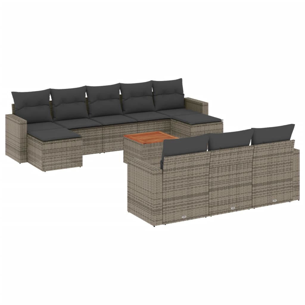 11-dijelni set vrtnih sofa od poliratana s jastucima sivi