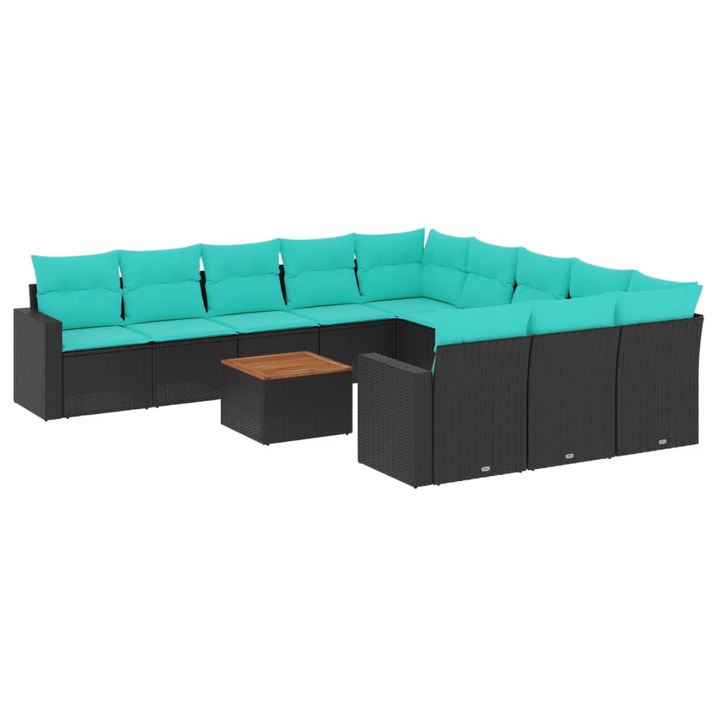 12-dijelni set vrtnih sofa s jastucima poliratan crni